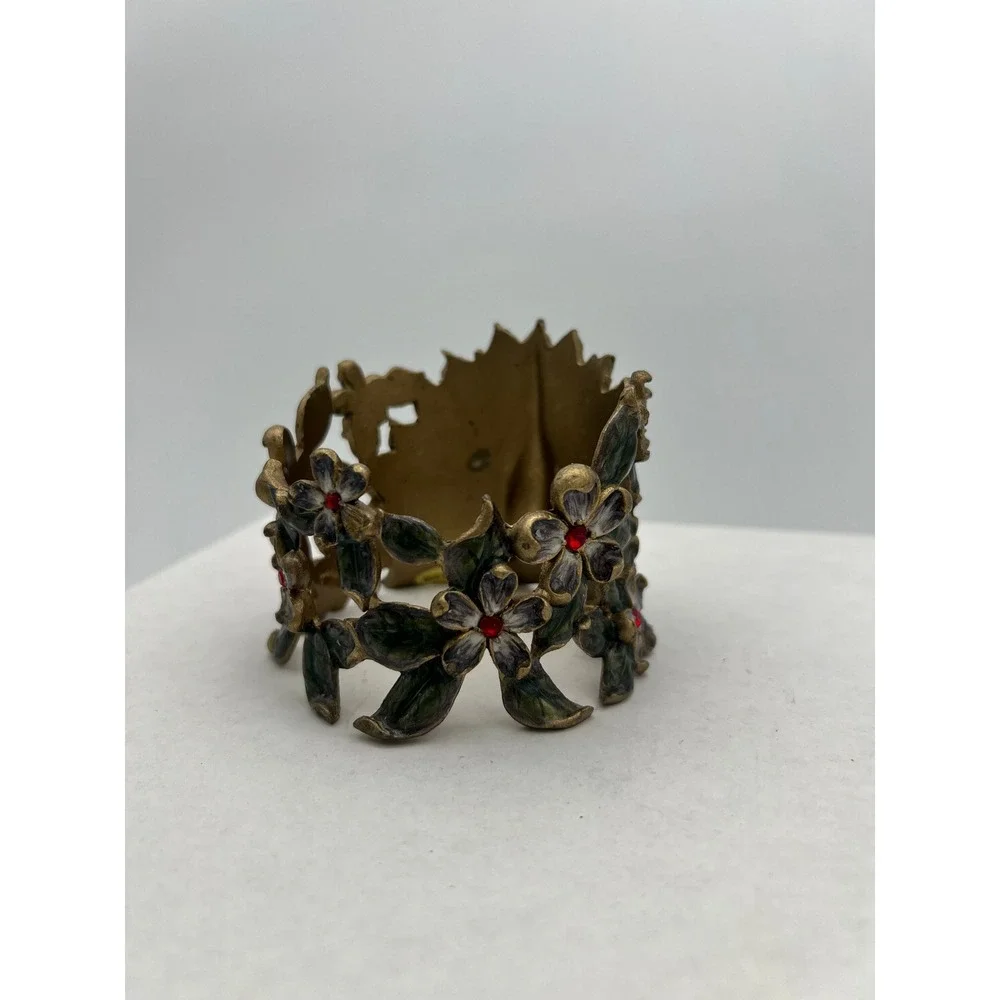 Jeweled Peacock Votive Candle Holder Gold Tone Enamel Rhinestone Floral Decor